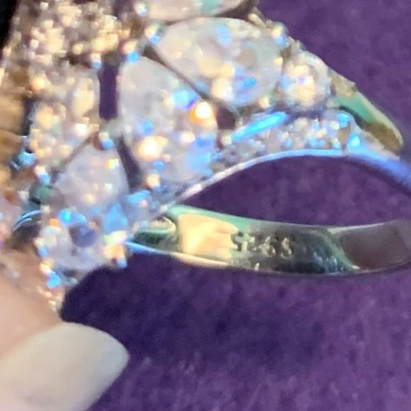 Sapphire ring, new, no tags, solid sterling, domed sapphire, white diamonds sz 7 - Picture 10 of 12